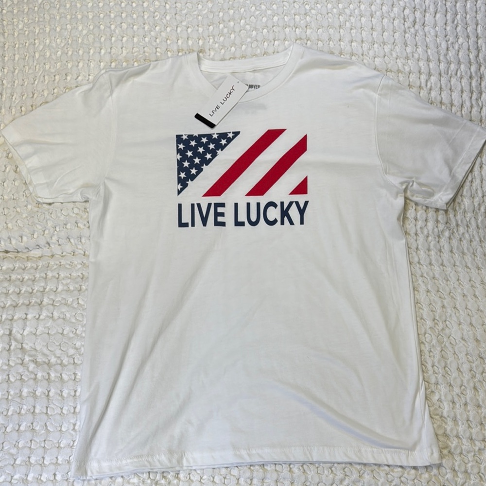 Live Lucky Red and White Graphic Tee Short Sleeve